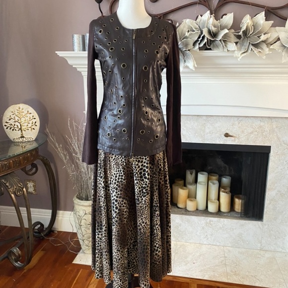 Color Works Leather/Rayon Brown Sweater, Size Small - Picture 3 of 13